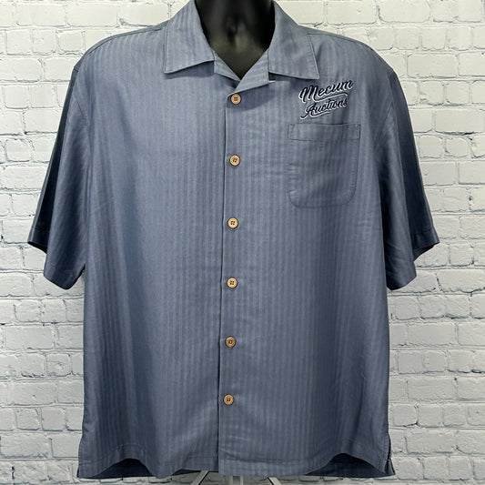 Mecum Auctions Hawaiian Camp Shirt Gray Collector Cars Button Front L Large - Neon Vintage