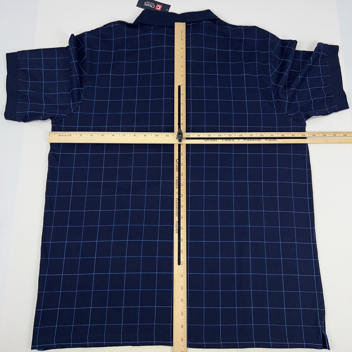 Chaps Polo Shirt XL X-Large Blue Graph Check Short Sleeve Ralph Lauren Cotton