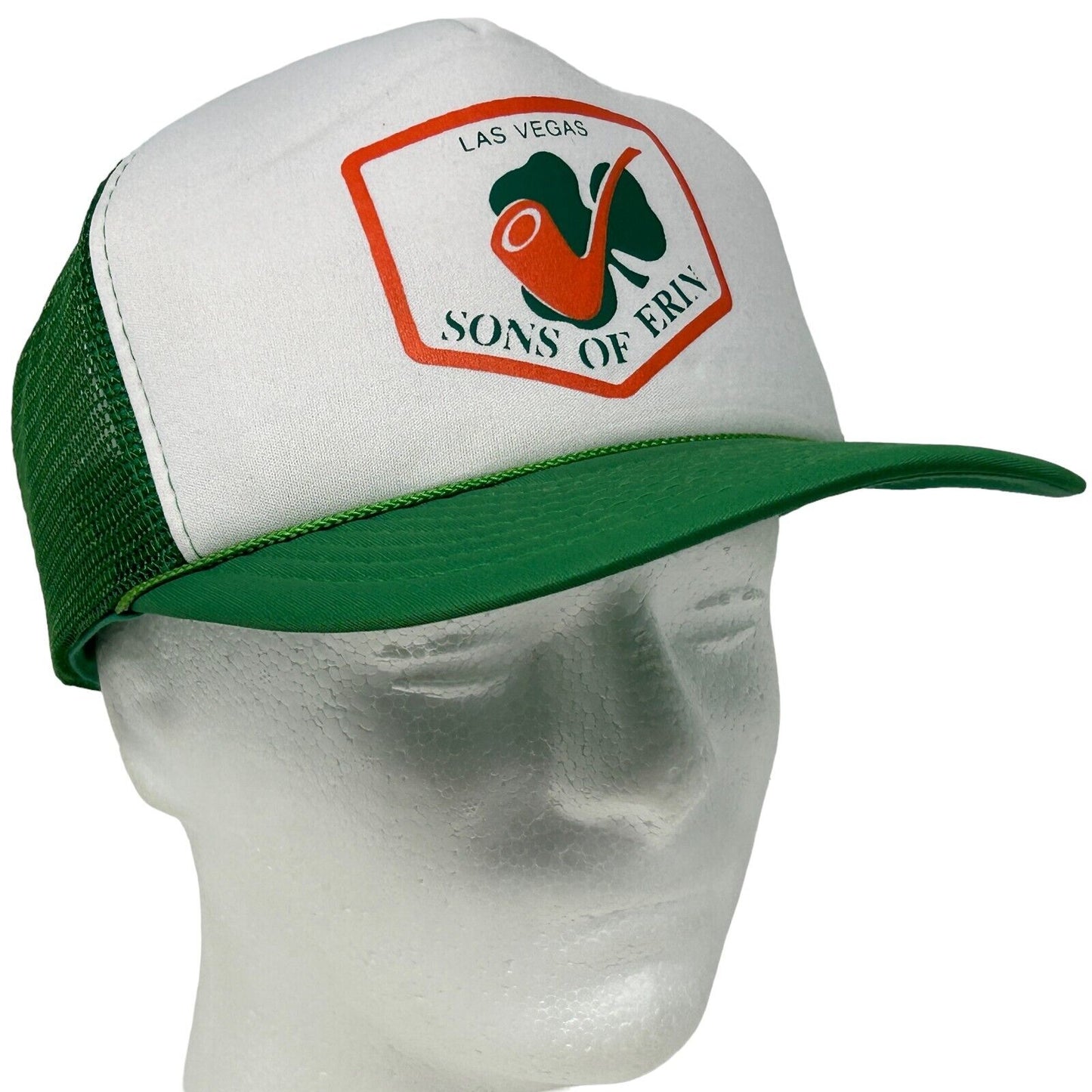 Vintage 90s Sons of Erin Las Vegas Trucker Hat Baseball Cap Green Irish Snapback
