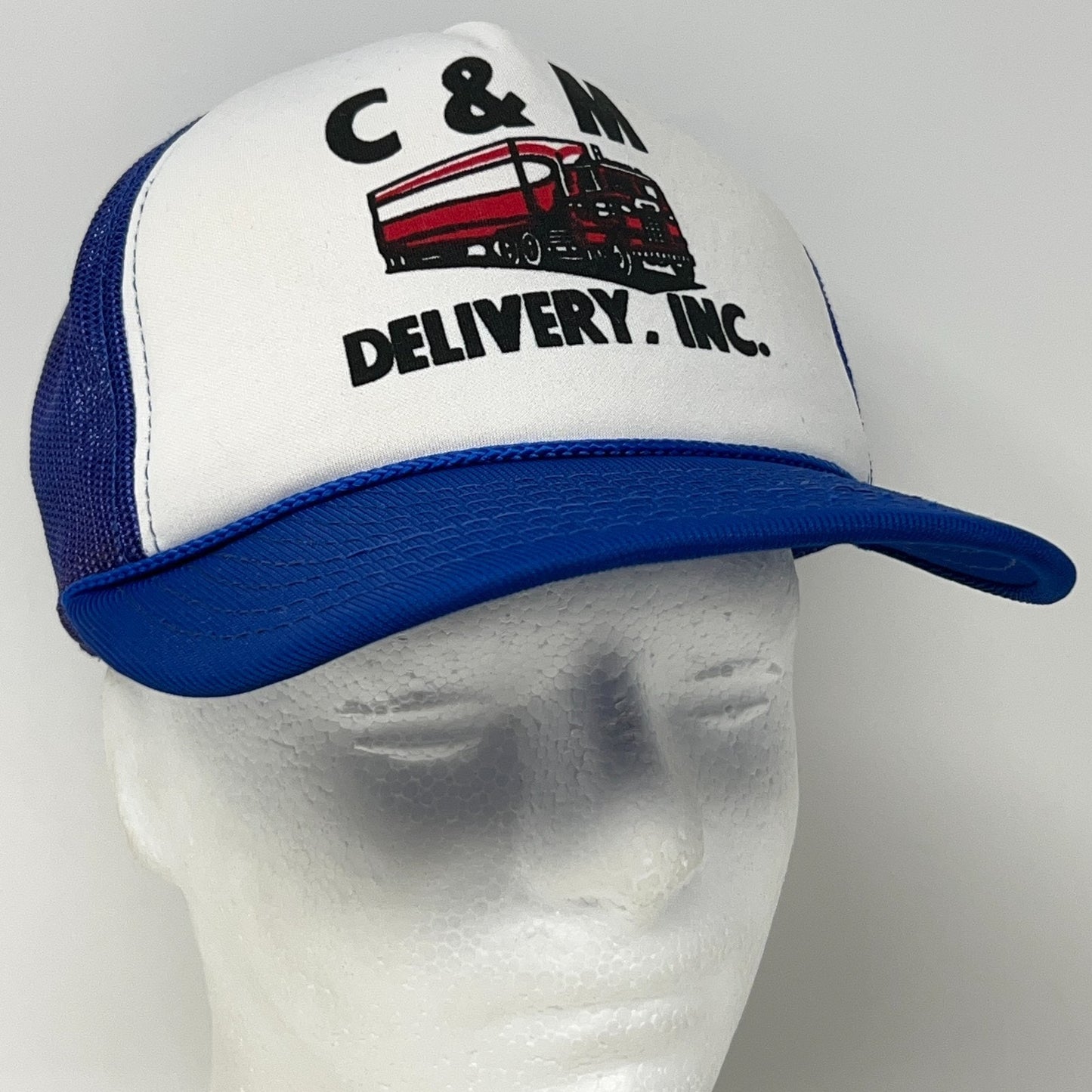 Vintage 80s C&M Delivery Trucker Hat Baseball Cap Trucking Mesh Snapback Blue
