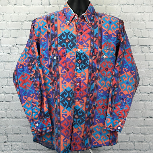 Vintage 90s Saddlebrook Western Wear Button Front Shirt Cowboy Orange M Medium