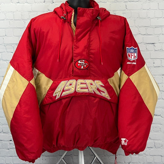 Vintage San Francisco 49ers Starter Pro Line Jacket XXL 2XL Red Anorak Pullover