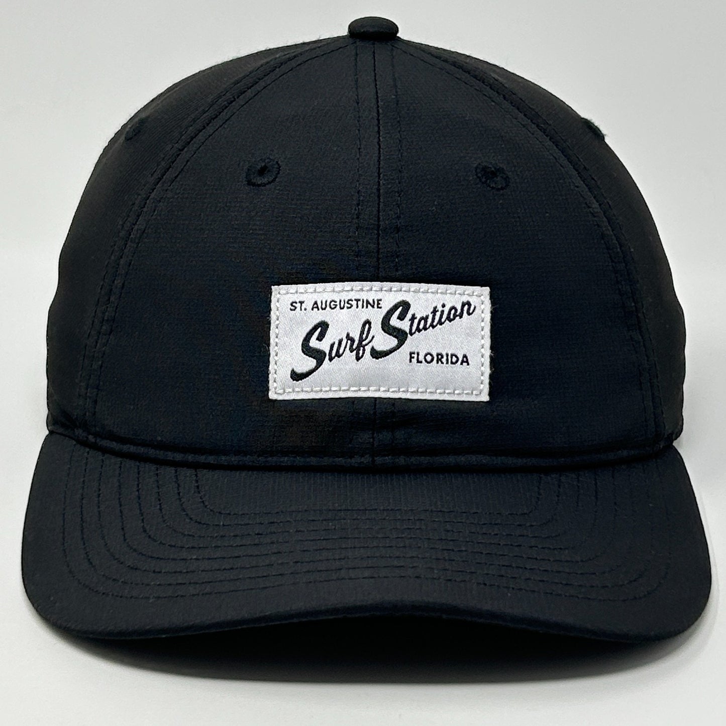 Surf Station St Augustine Florida Hat Cap Surfer Surfing 6 Panel Strapback Black