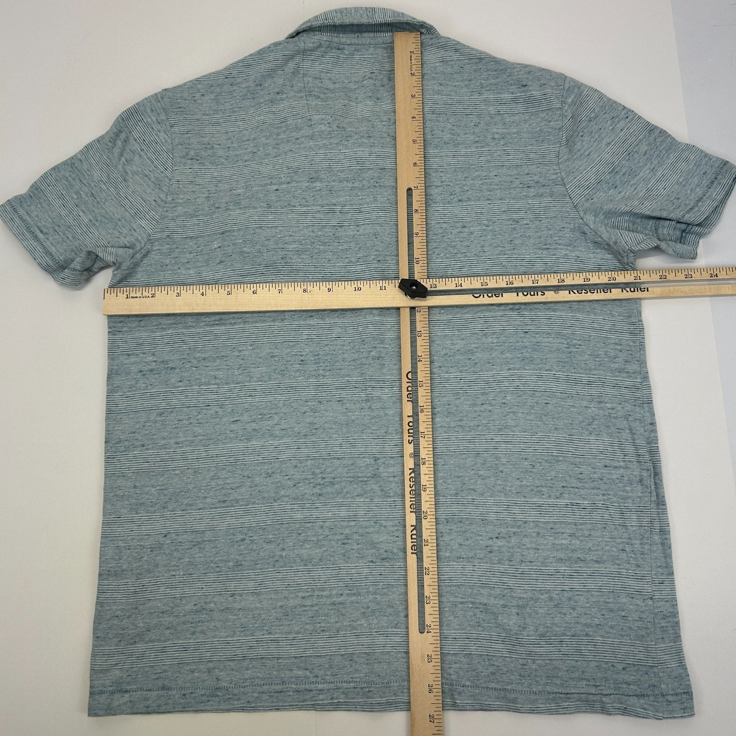 Rock & Republic Polo Shirt Short Sleeve Pocket Striped Blue L Large