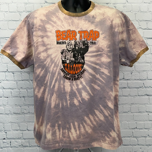 Vintage Y2Ks Bear Trap Saloon Boulder Colorado Ringer T Shirt Beige XL X-Large
