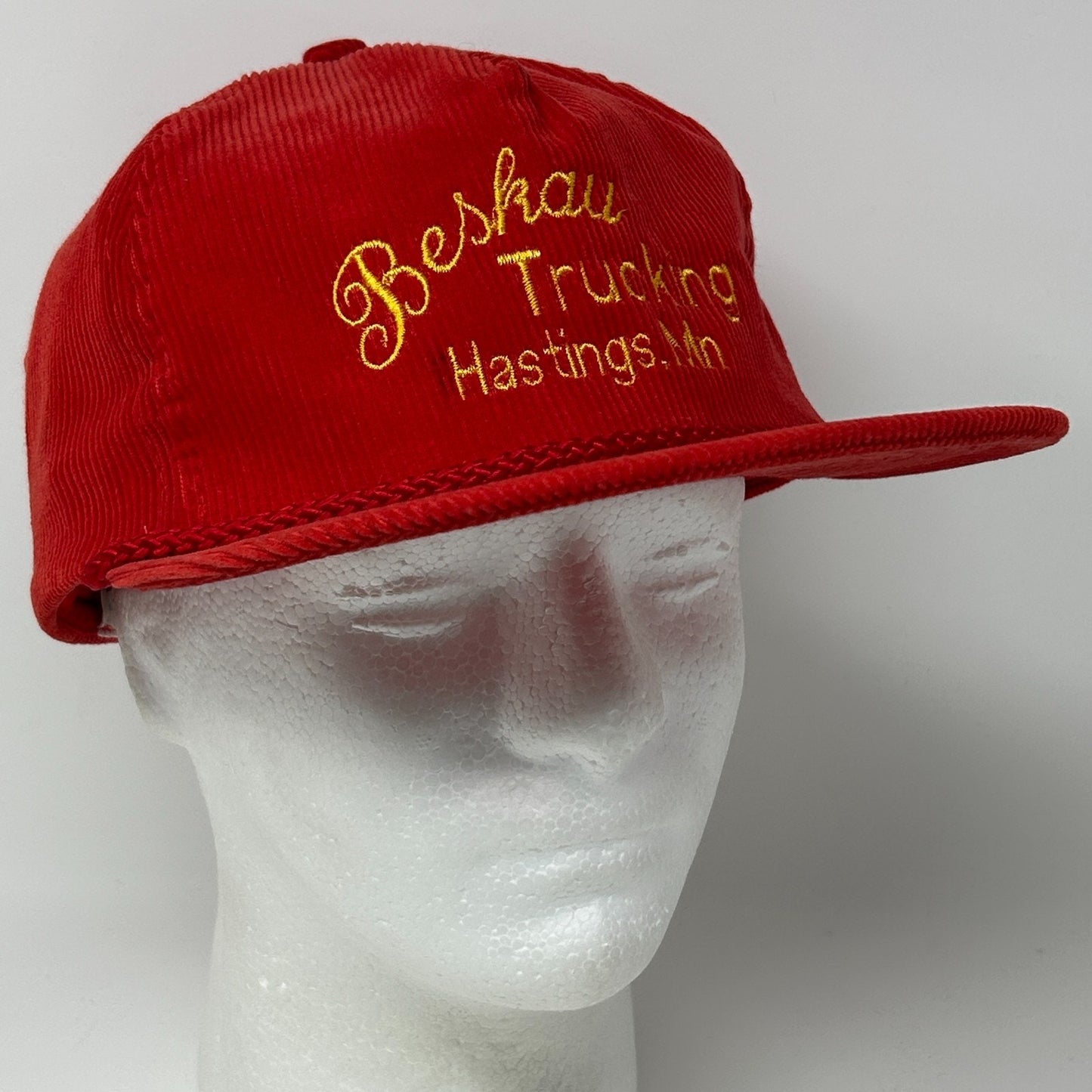 Vintage 80s Beskau Trucking Hat Baseball Cap Hastings Minnesota Strapback Red