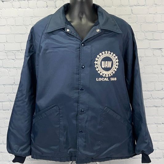 Vintage 70s UAW Local 588 Jacket Blue United Auto Workers Chicago Union L Large
