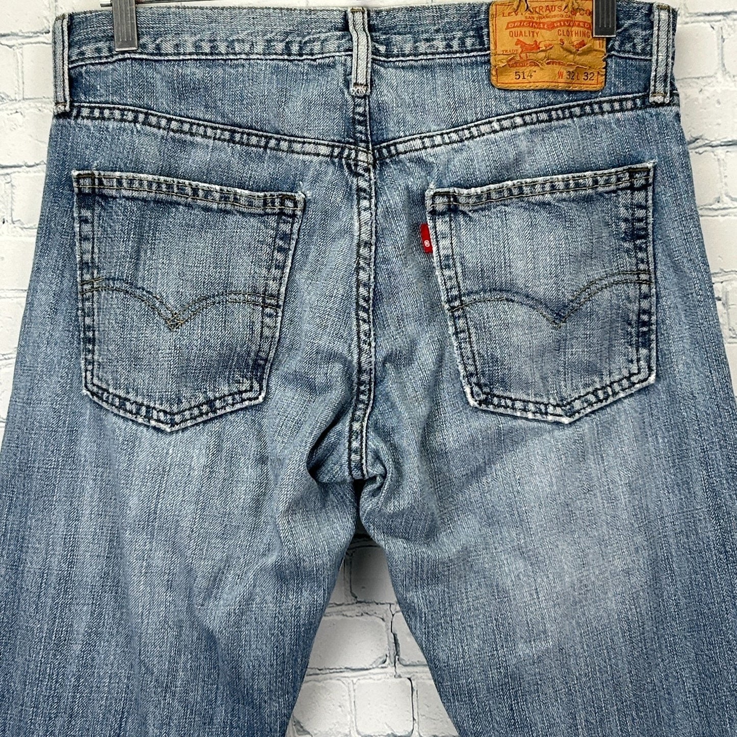 Levis 514 Straight Fit Jeans Distressed Levi Strauss Denim Blue Mens 32x32