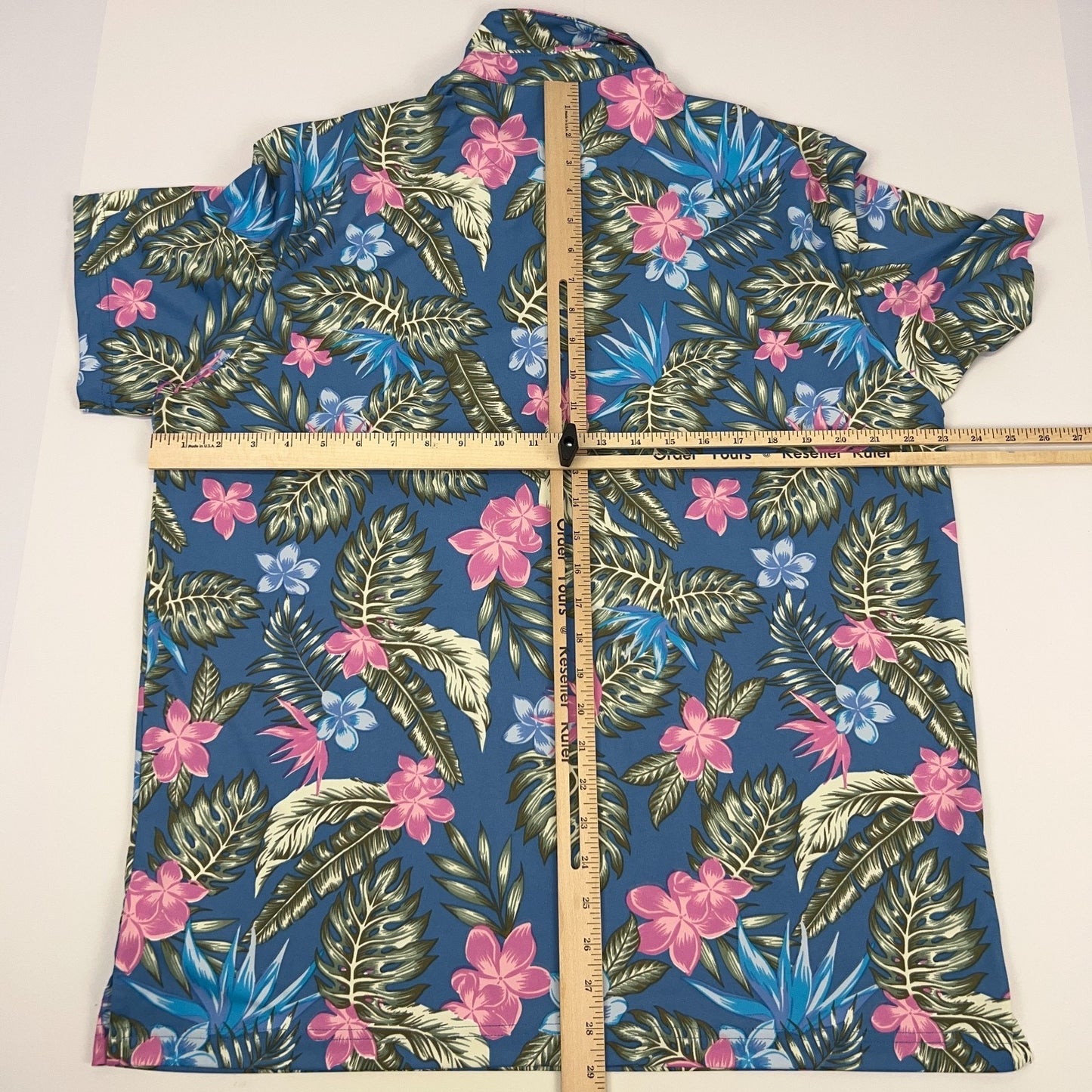 Birdie Bound Hawaiian Golf Polo Shirt Mens L Large Blue Golfer Tropical Floral