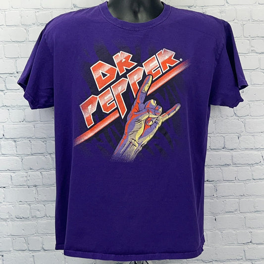 Dr Pepper Rock On Devil Horns T Shirt Heavy Metal Soda Cola Pop Purple L Large