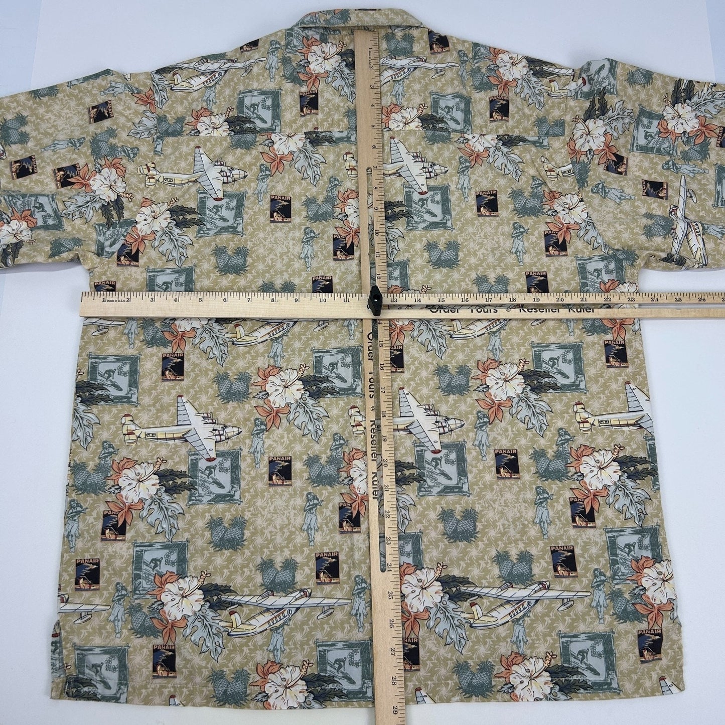 Vintage 90s OP Ocean Pacific PanAir Hawaiian Camp Shirt Beige Aviation M Medium