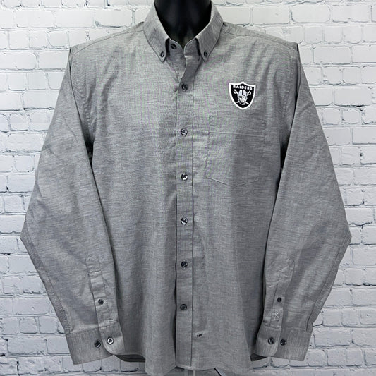 Las Vegas Raiders Button Front Shirt Gray NFL Long Sleeve Cutter & Buck M Medium
