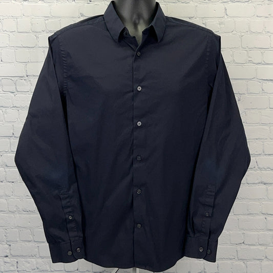 Vince Button Front Shirt Button Up Long Sleeve Stretch Navy Blue Mens M Medium