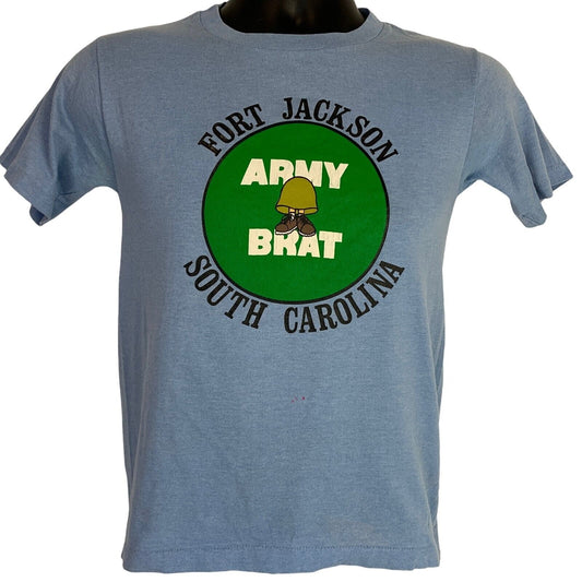 Vintage Fort Jackson Army Brat T Shirt Youth XL X-Large 18 Blue Military Kids - Neon Vintage