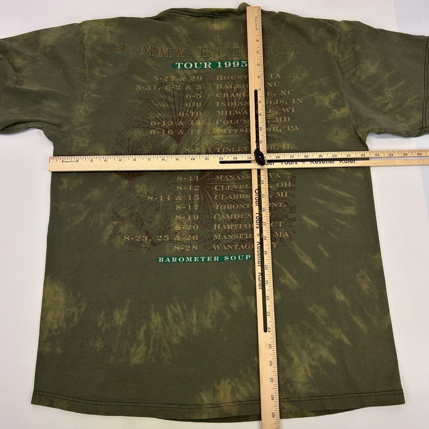 Vintage 90s Jimmy Buffett Barometer Soup Tour T Shirt 1995 Concert Green L Large