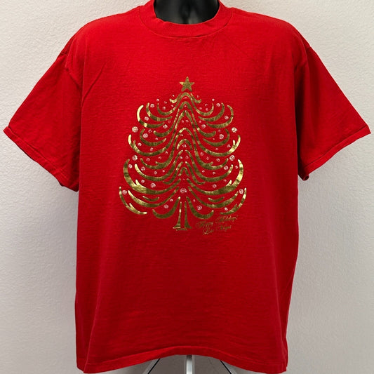 Vintage 90s Happy Holidays Las Vegas T Shirt Red Christmas Tree XL X-Large