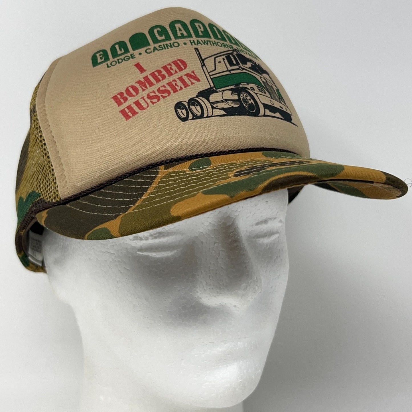 Vintage El Capitan Casino Trucker Hat Baseball Cap Camo Iraq War Snapback Beige