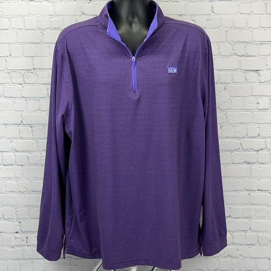Good Good Quarter 1/4 Q Zip Shirt Golfer Long Sleeve Purple Check 3XL 3XLarge