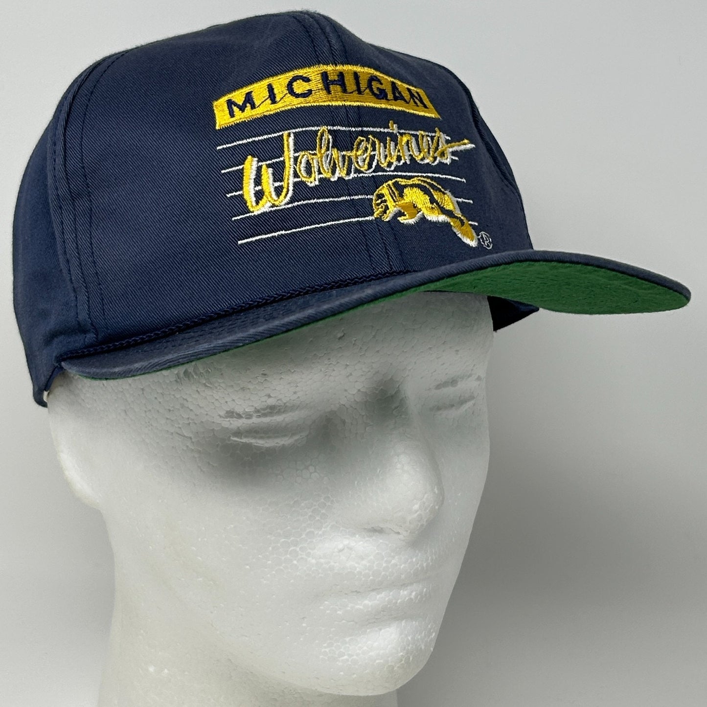 Vintage 90s Michigan Wolverines Cap Baseball Hat Front Row University NCAA Blue - Neon Vintage