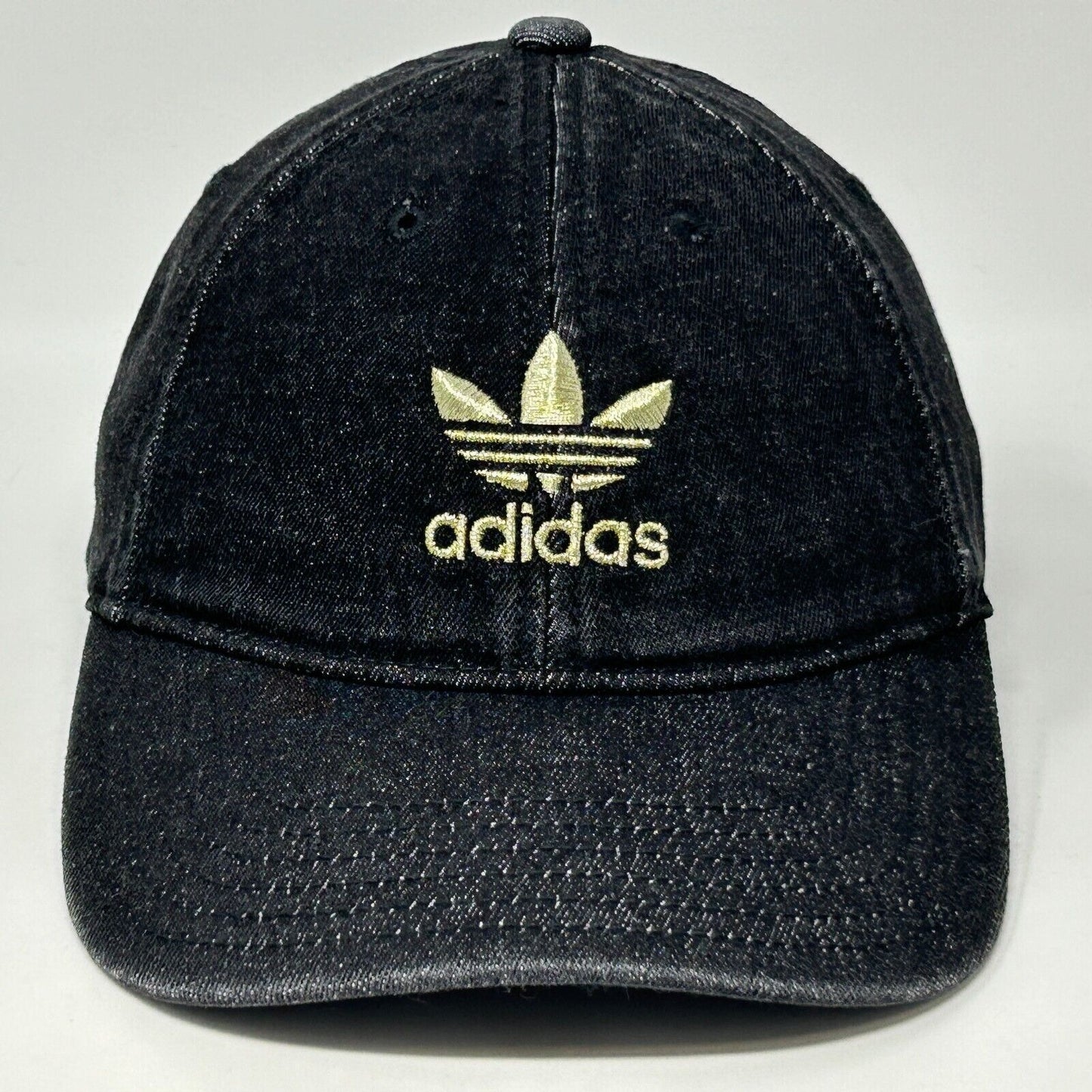 Gorra de béisbol Adidas Trefoil Denim con logo y correa trasera de seis paneles en color negro