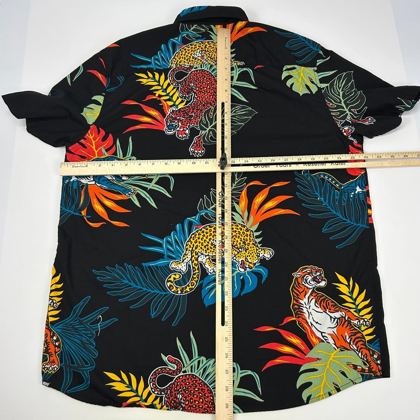 Neff Pool Sider Bengal Tiger Leopard Button Front Shirt Jaguar Black L Large