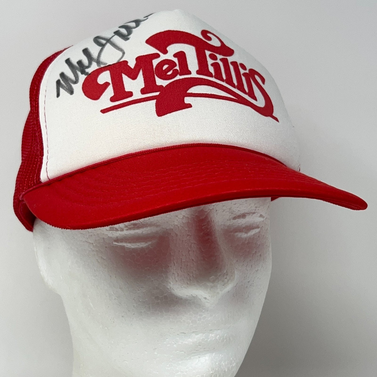 Vintage 90s Mel Tillis Signed Trucker Hat Baseball Cap Autographed Snapback Red