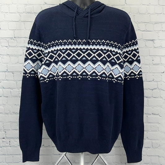 Urban Pipeline Fair Isle Hooded Sweater Hoodie Nordic Navy Blue Mens XL X-Large
