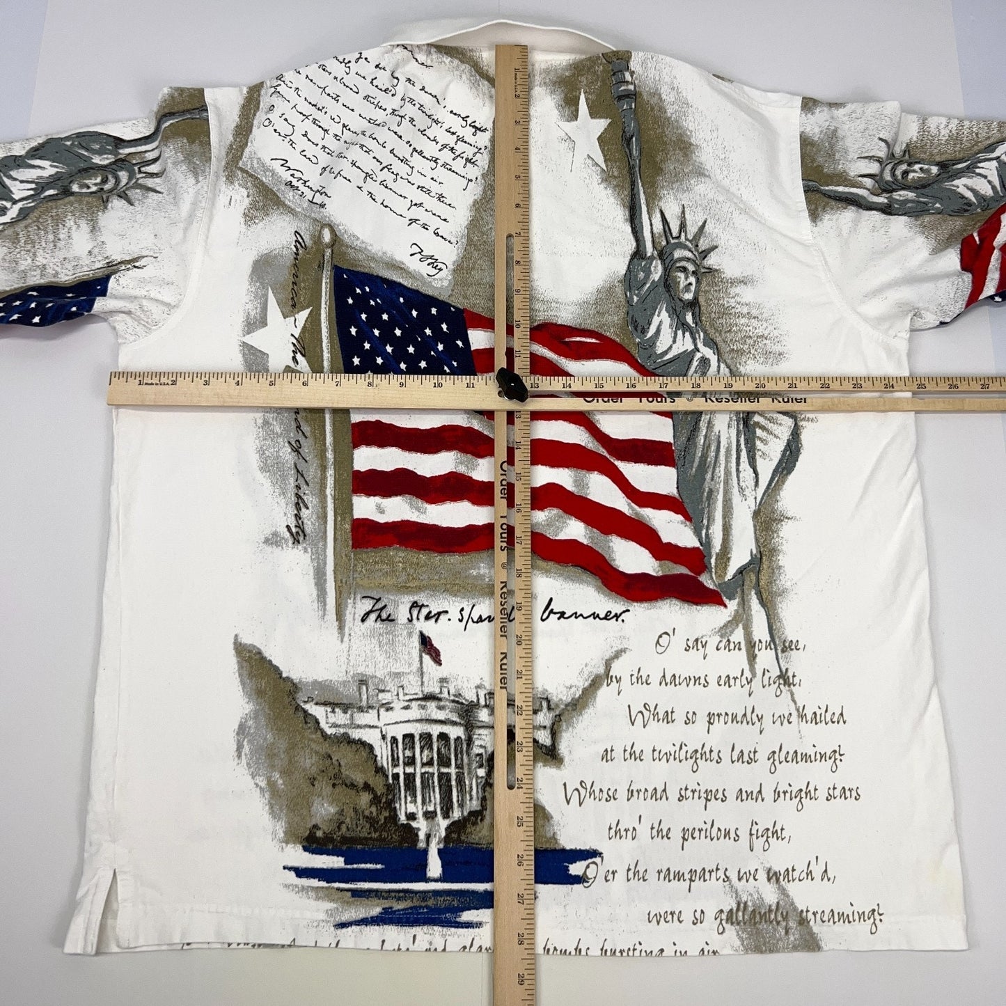 Star Spangled Banner Lyrics Polo Shirt American Patriotic USA White XL X-Large