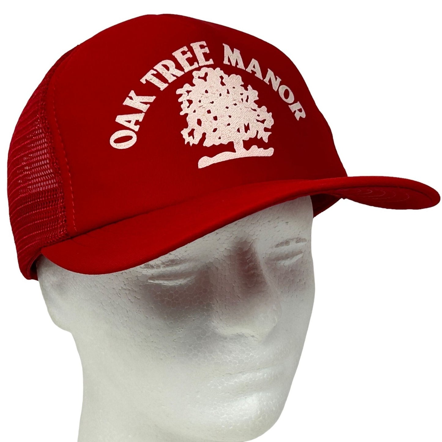 Vintage 80s Oak Tree Manor Trucker Hat Baseball Cap Red Spring Texas Snapback