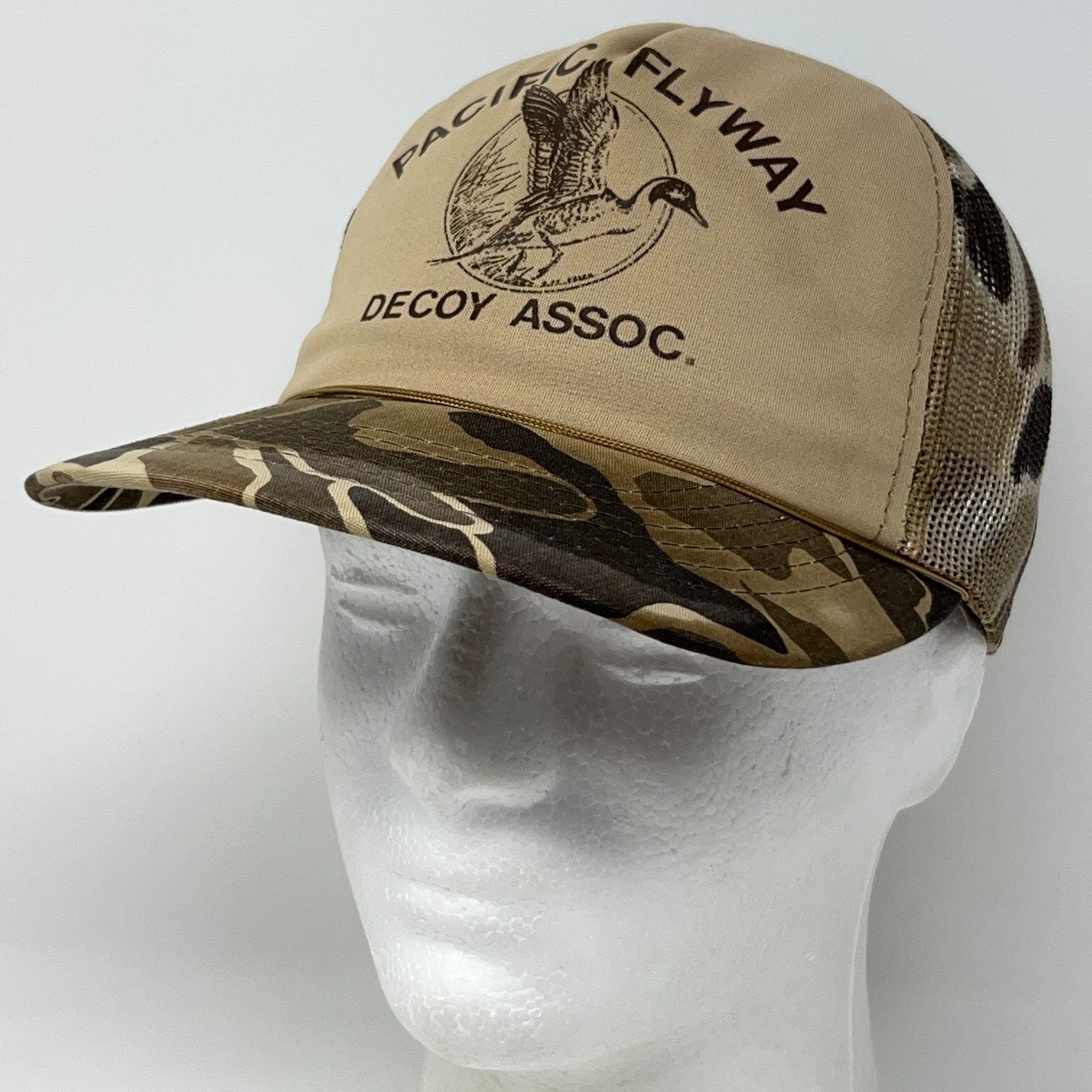 Vintage 80s Pacific Flyway Decoy Trucker Hat Baseball Cap Duck Hunting Beige