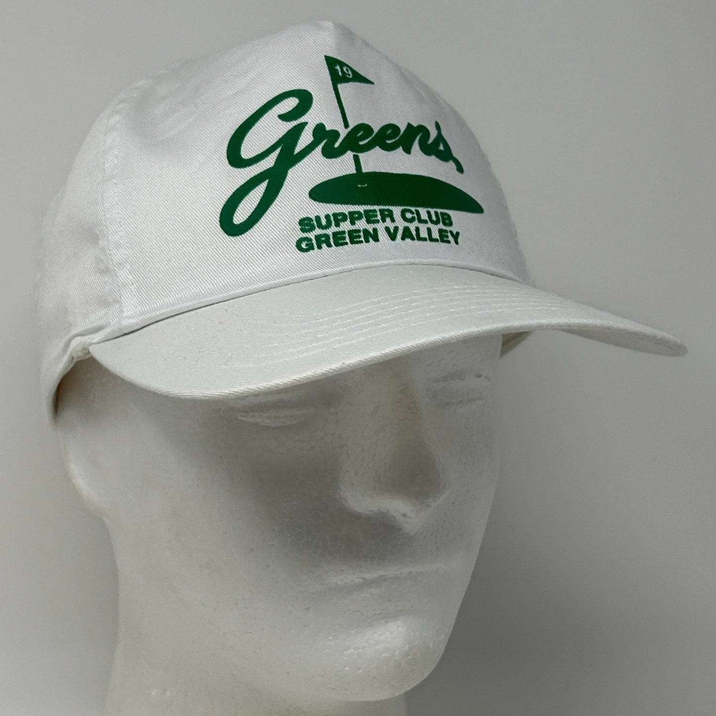 Vintage 90s Greens Supper Club Green Valley Hat Baseball Cap Golf Snapback White