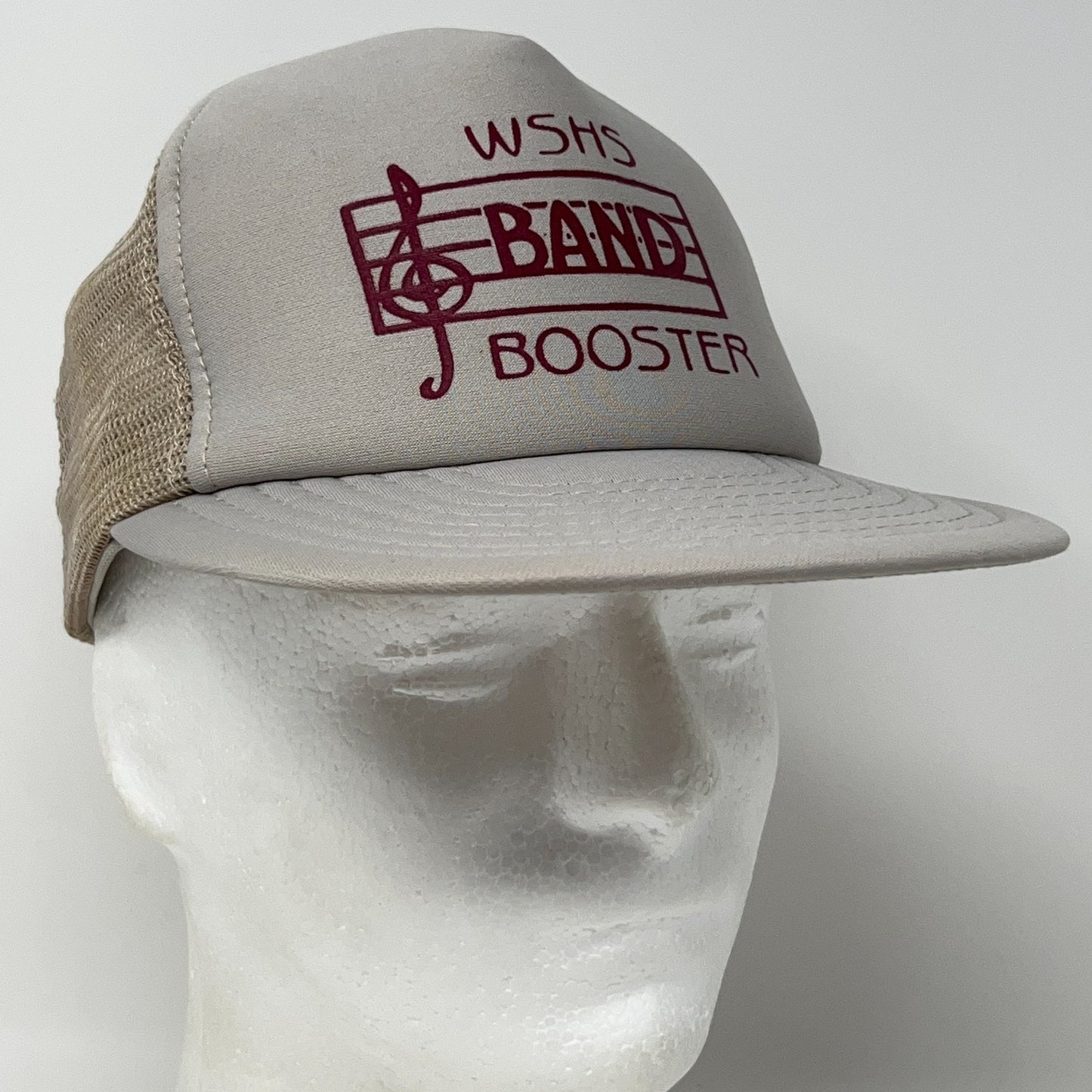 Vintage 80s WSHS Band Booster Trucker Hat Baseball Cap High School Snapback Gray