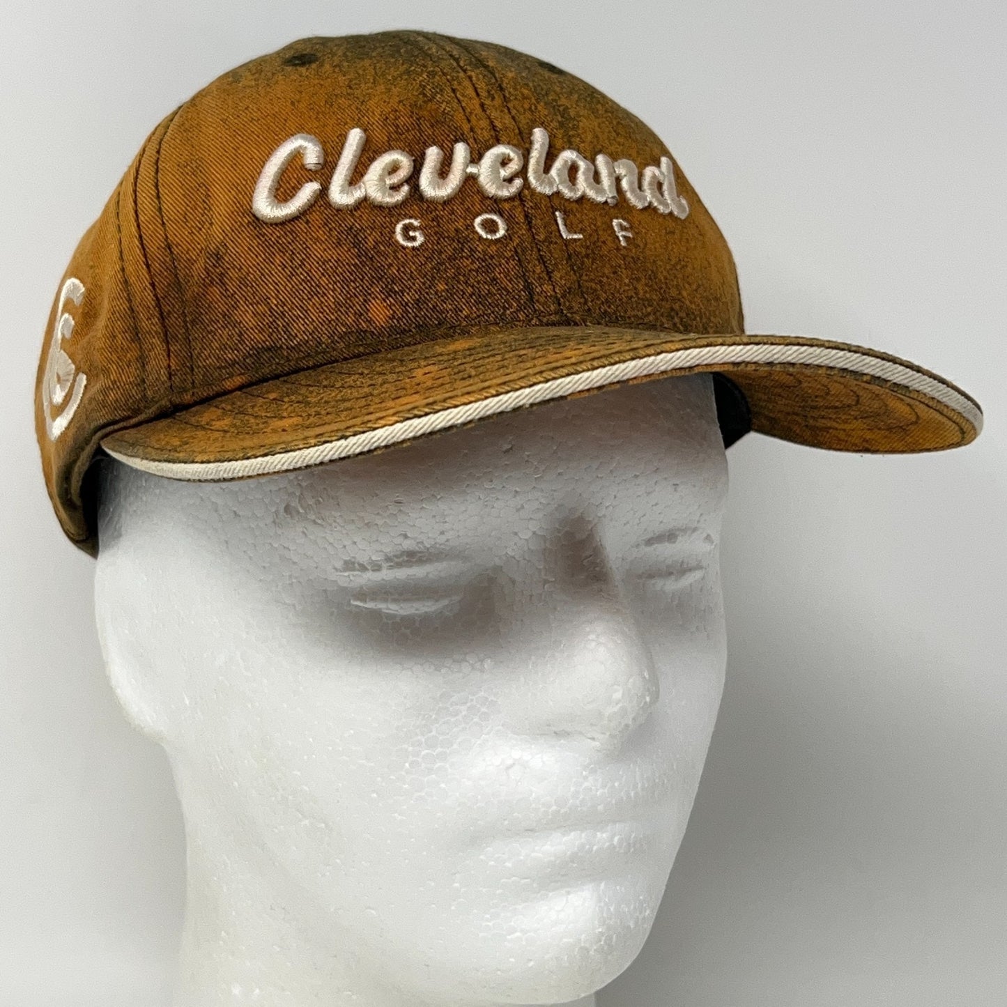 Cleveland Golf Hat Baseball Cap Golfer Golfing Strapback Bleach Spotted Orange