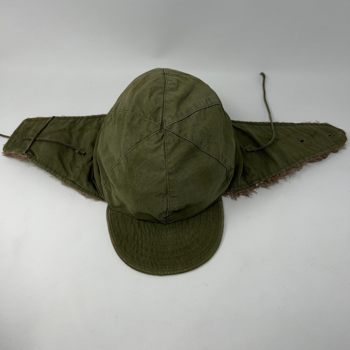 Vintage 1950s US Army M-1951 Field Pile Cap Hat Korean War Olive Green Ear Flaps