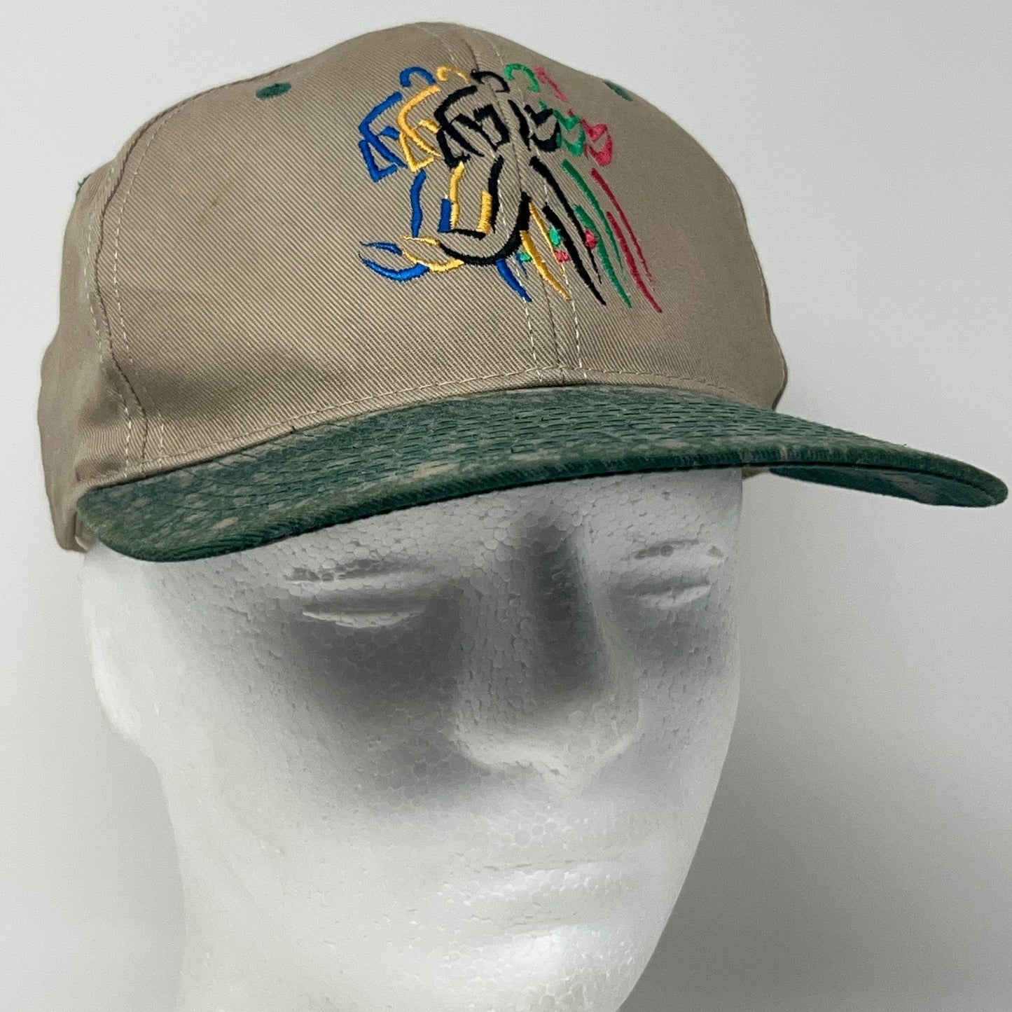 Vintage 90s Olympics Running Hat Baseball Cap Summer Games Runner Snapback Beige