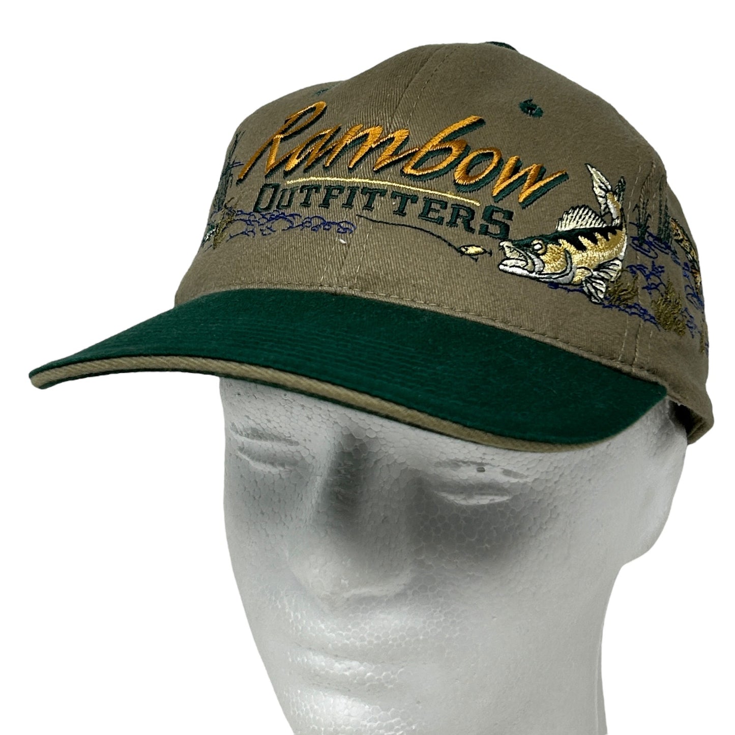 Vintage 90s Rambow Outfitters Hat Baseball Cap Beige Fishing Fisherman Strapback