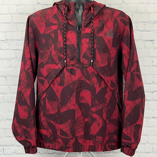Reebok Half 1/2 Zip Anorak Hoodie Hooded Jacket Windbreaker Pockets Red M Medium