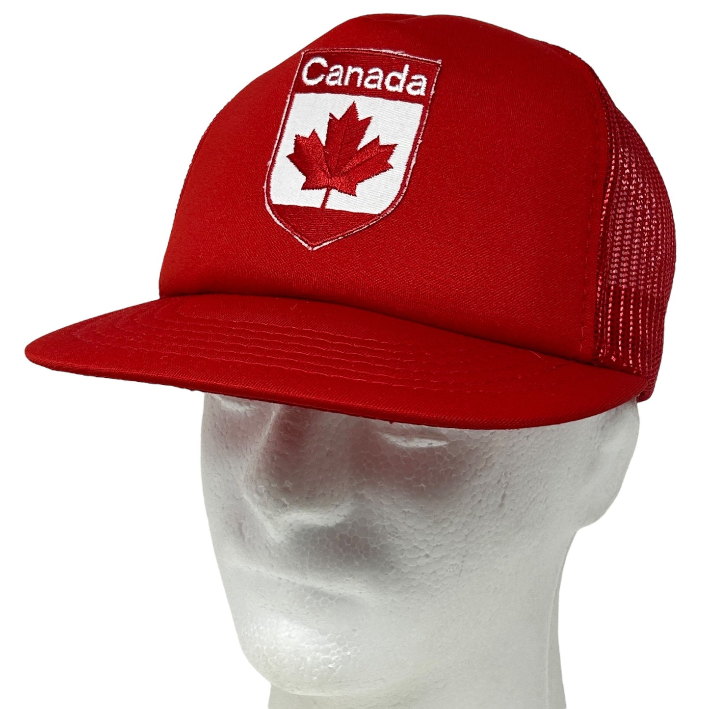 Vintage 80s Canadian Trucker Hat Baseball Cap Red Canada Maple Leaf Snapback