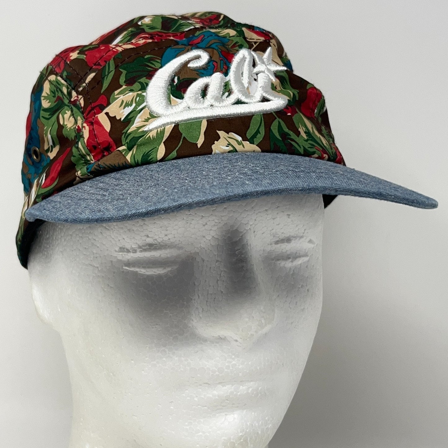 Cali Camp Hat Baseball Cap California Floral Lightweight 5 Panel Strapback Blue