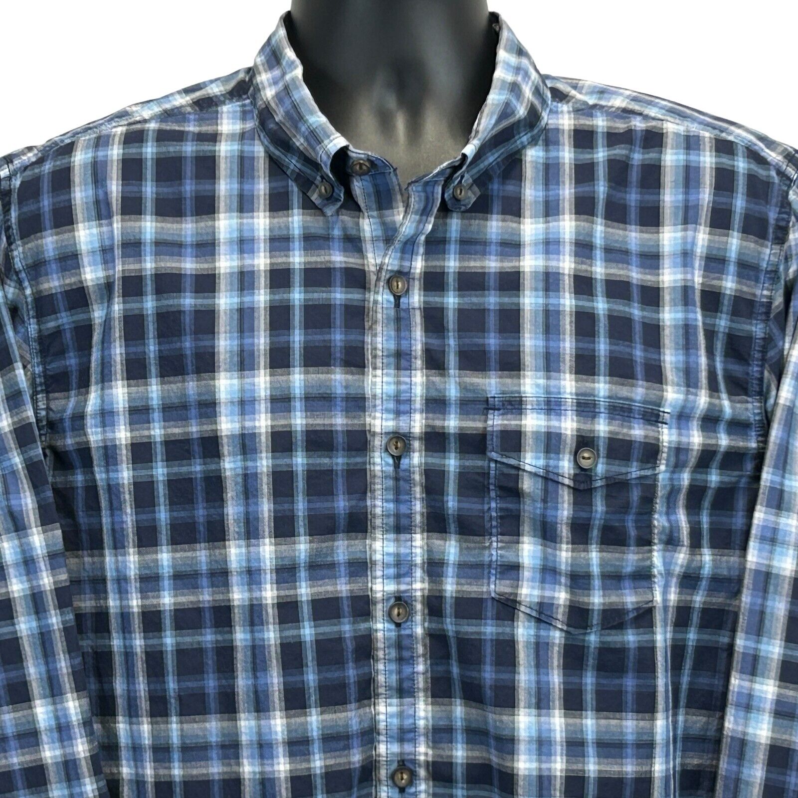 Lucky Brand Plaid Button Front Shirt Blue Long Sleeve Pocket Mens L La Neon Vintage Lucky Brand Plaid Button Front Shirt Blue Long Sleeve Pocket Mens L La Neon Vintage