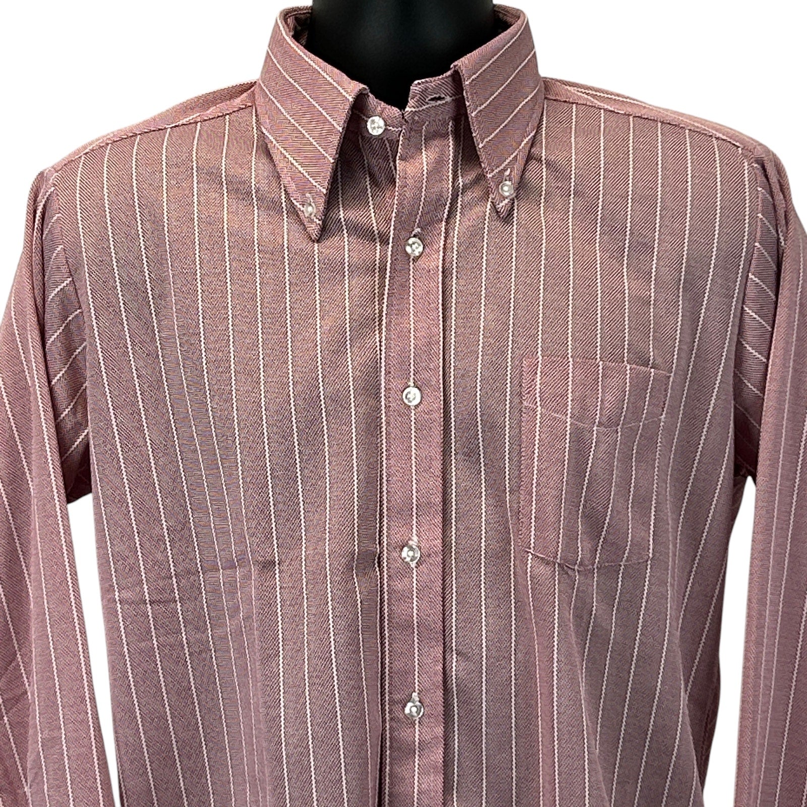 Vintage 70s Button Front Shirt Big Collar Disco Striped Red Mens L Large 16-35 Vintage 70s Button Front Shirt Big Collar Disco Striped Red Mens L Large 16-35