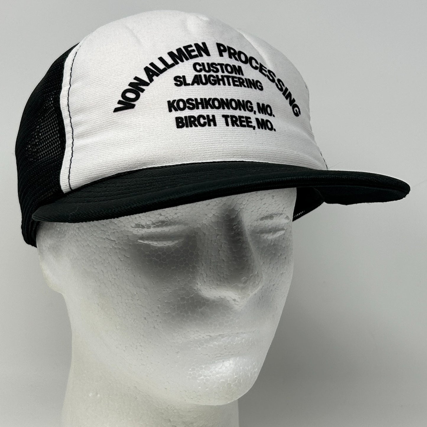 Vintage 80s VonAllmen Processing Trucker Hat Baseball Cap Mesh Snapback Black - Neon Vintage