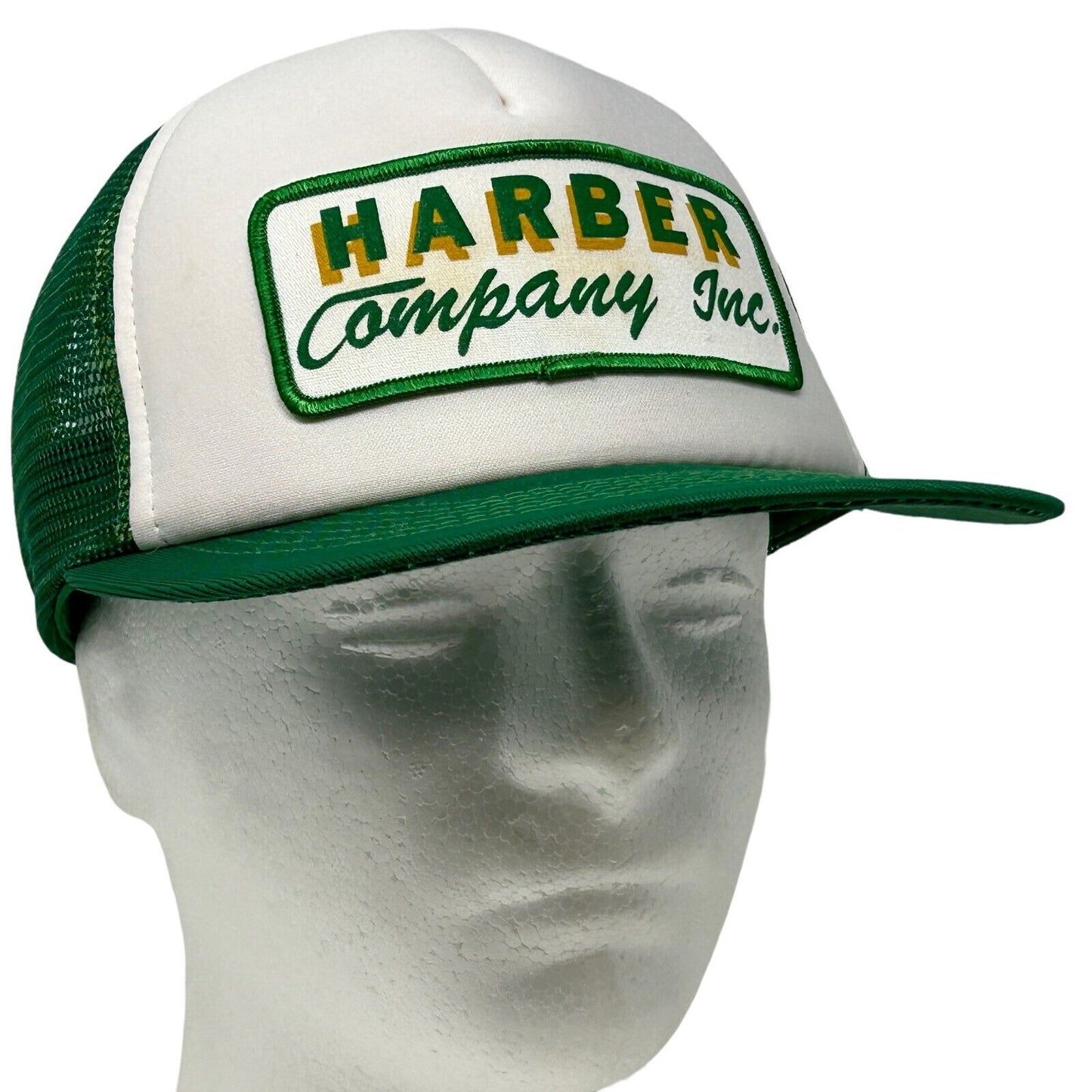 Vintage 80s Harbor Company Inc Trucker Hat Baseball Cap Green Mesh Snapback