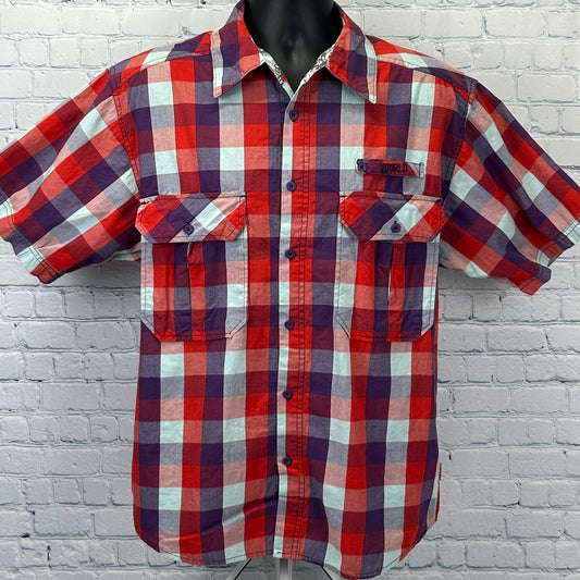 World Industries Button Front Shirt Red Check Plaid Skateboards Mens XL X-Large