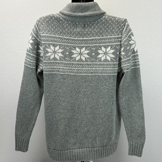 Old Navy Cardigan Sweater Gray Fair Isle Shawl Collar Wool Blend Winter L Large