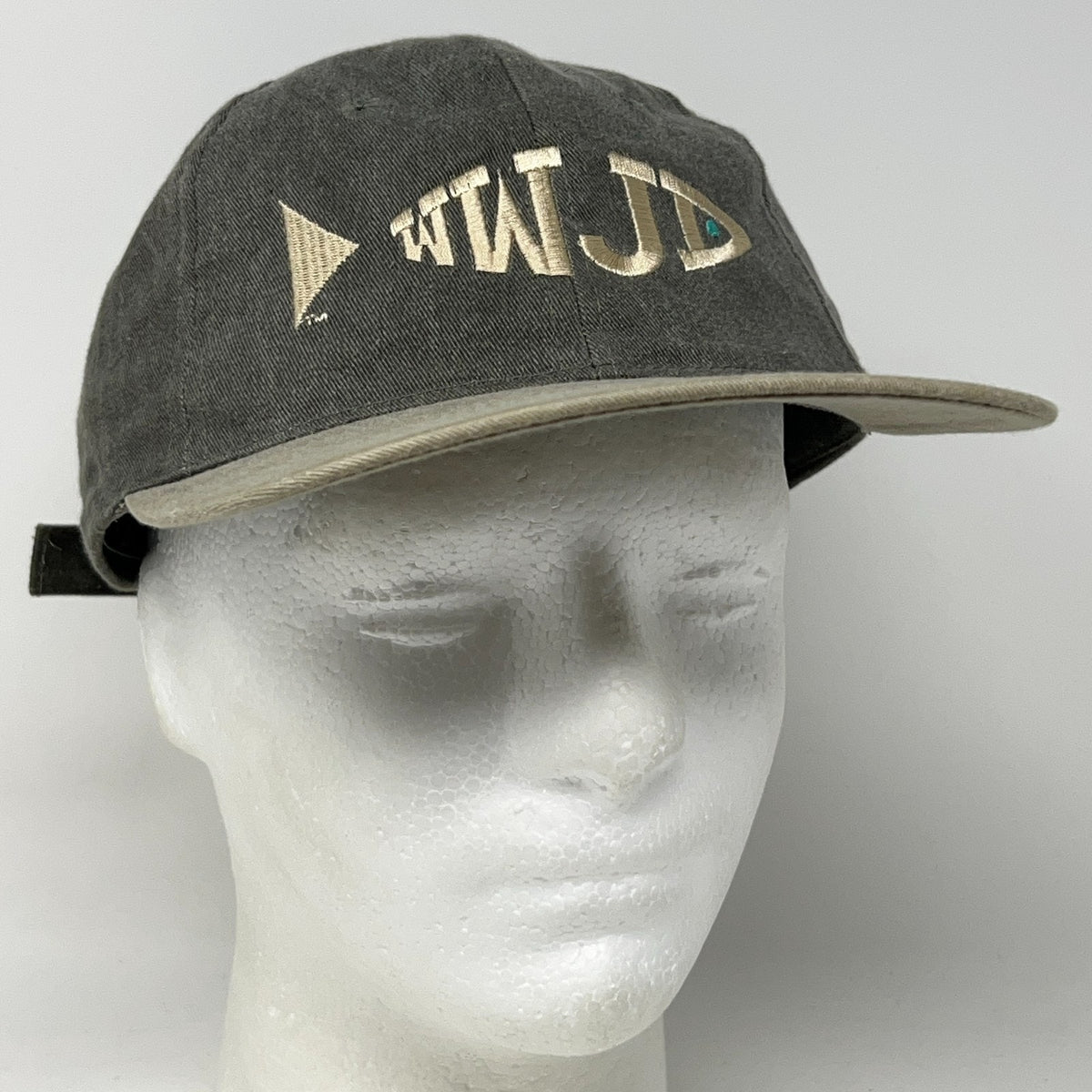 Vintage 90s WWJD Fish Hat Baseball Cap What Would Jesus Do Christ Strapback Gray