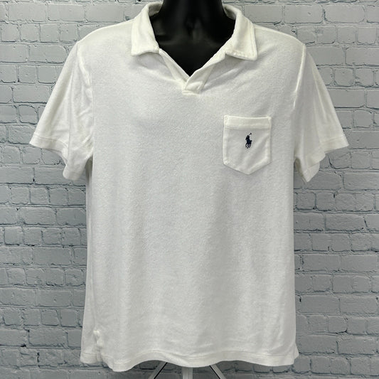 Polo Ralph Lauren Terry Cloth Polo Shirt White Johnny Collar Pocket Mens L Large