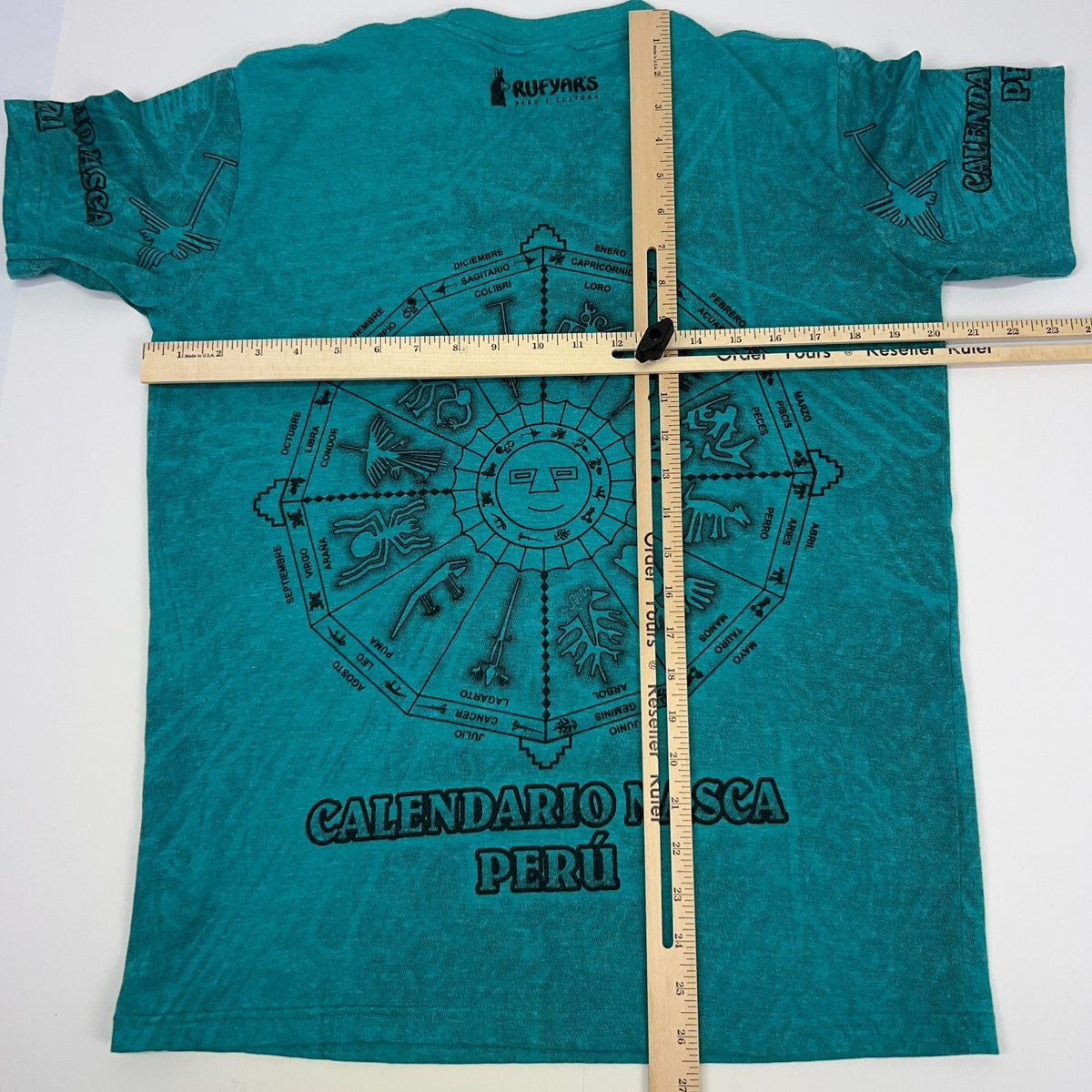 Rufyars Calendario Nazca Nasca Peru Zodiac Unisex Tee Teal Double Sided M Medium