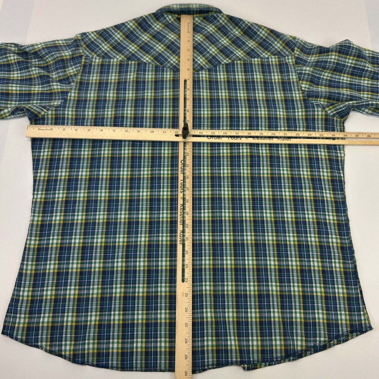 Vintage Wrangler Pearl Snap Shirt Mens XL X-Large Cowboy Button Front Plaid Blue