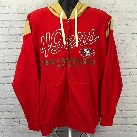 San Francisco 49ers Hoodie L Large Red Hooded Sweatshirt Full Zip G-III Pockets